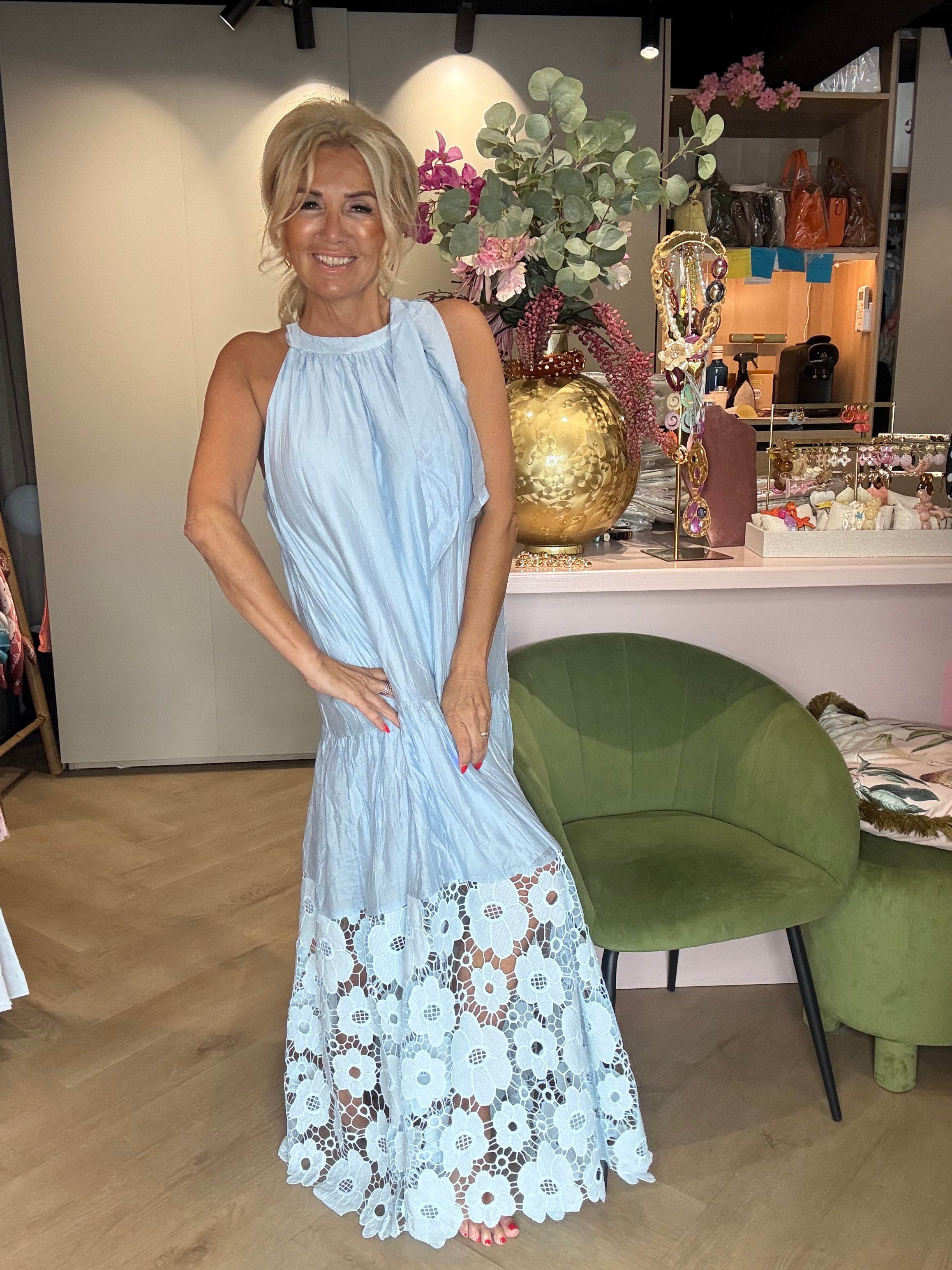 Jurk Halter Flower licht blauw